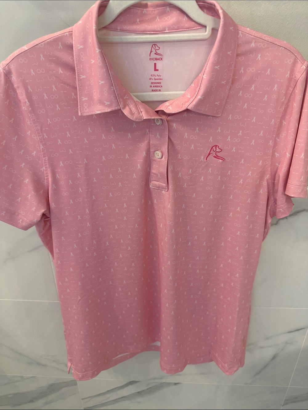 Rhoback Pink Ribbon Micro-Print Polo
